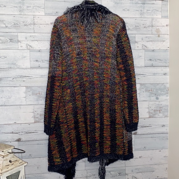Minkas Multi Colour Long Sweater Cardigan Fringe Size S - Picture 10 of 13